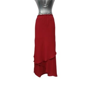 Alfred Angelo Sz 12 Claret Red Chiffon Tiered Maxi Pull On Skirt Victorian